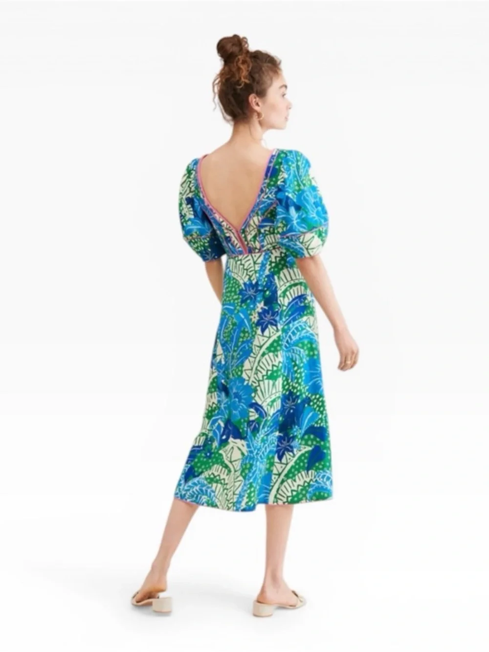 Farm Rio Dress Jungle Panther Cutout in Blue Pink Floral - Picture 4 of 7